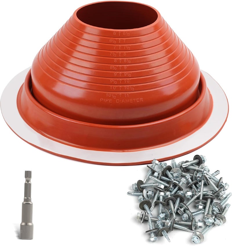 Aothotop #7 High Temp Silicone Metal Roof Pipe Flashing Boot - Roof Vent Boot for Pipe OD 6" to 11" - Roof Vent Cover for Stove Pipe, Chimney, HVAC Ducts & Plumbing Vents with Roofing Screws & Hex Socket - Image 1